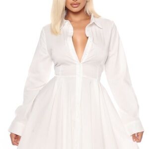 Fashion Nova Classic White Long Sleeve Dress